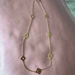 Tory Burch Gold Mosaic Logo Station Necklace – 16” Adjustable NWT + pouch